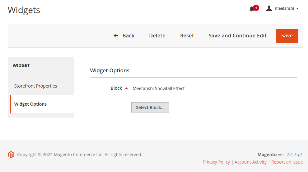 Widget Options in Widget