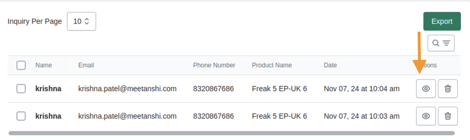 View Inquiries under inquiries tab