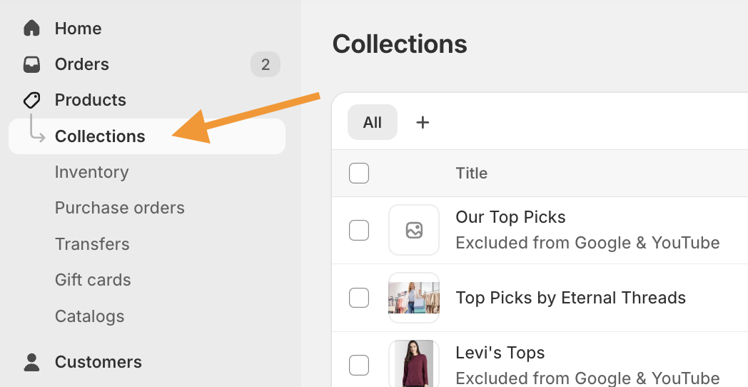 Head to Collections in Shopify