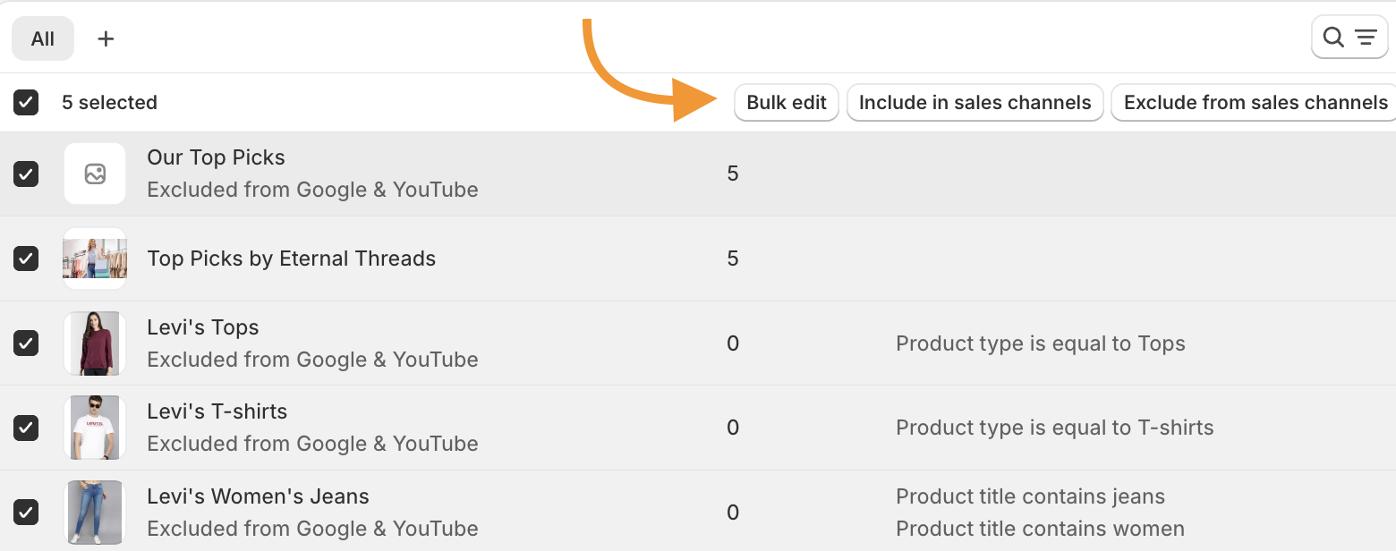 Select Collections to Bulk Edit
