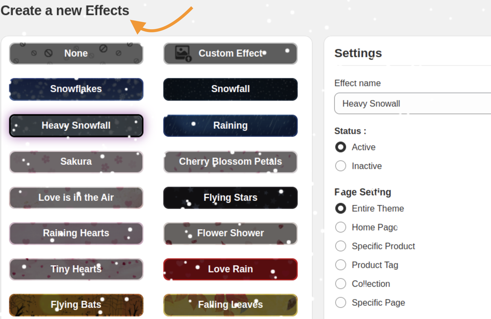Configure New Effect Settings