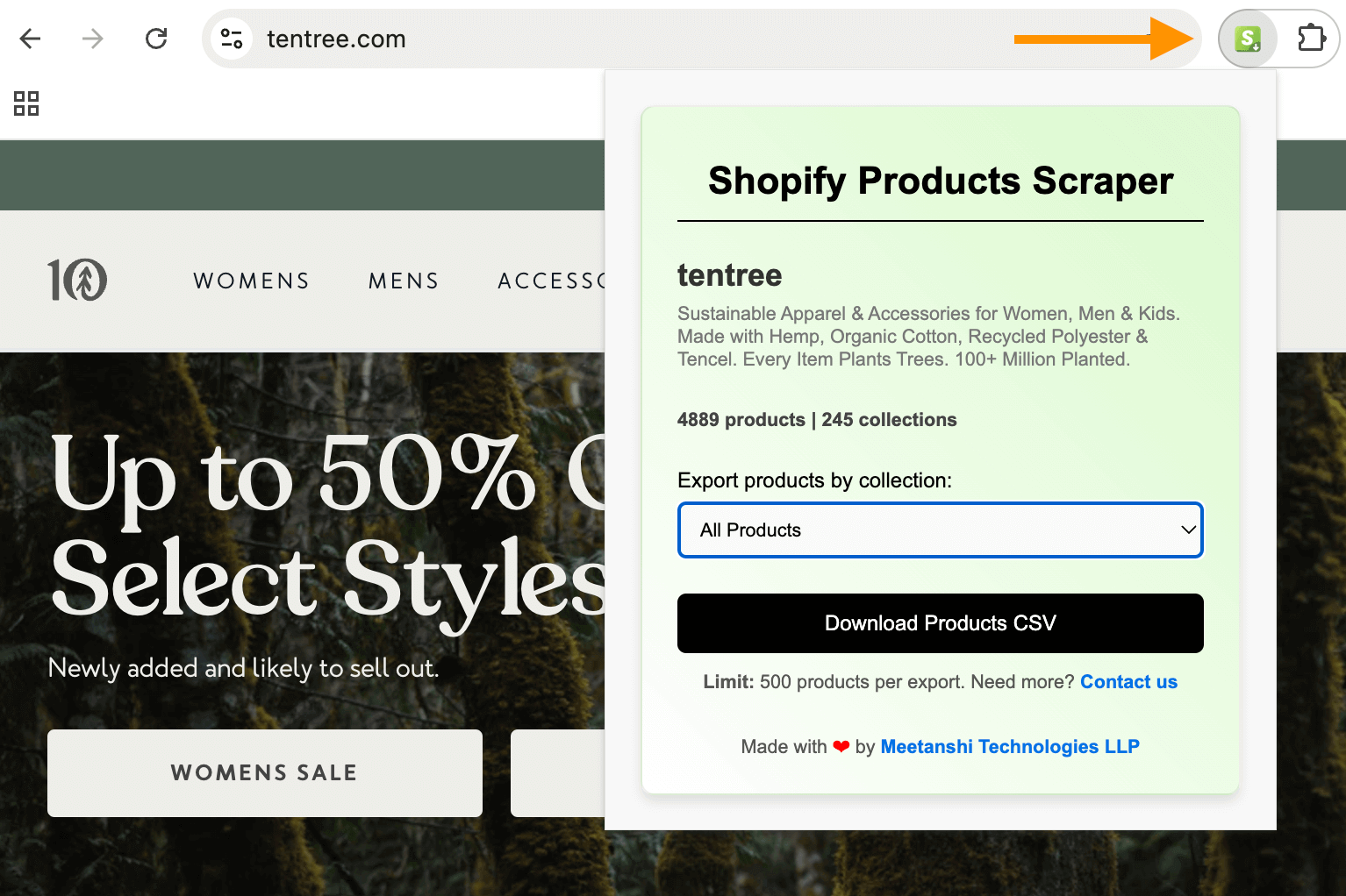 You should use Shopify products scraper by Meetanshi