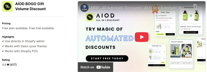 AIOD BOGO Gift Volume Discount