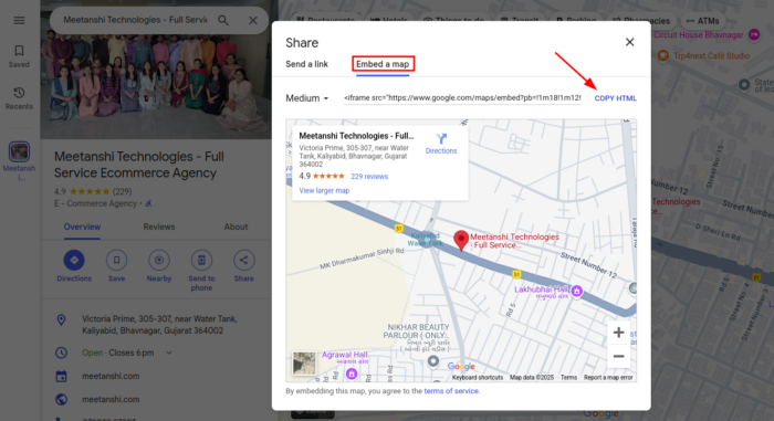Copy Google Maps HTML code