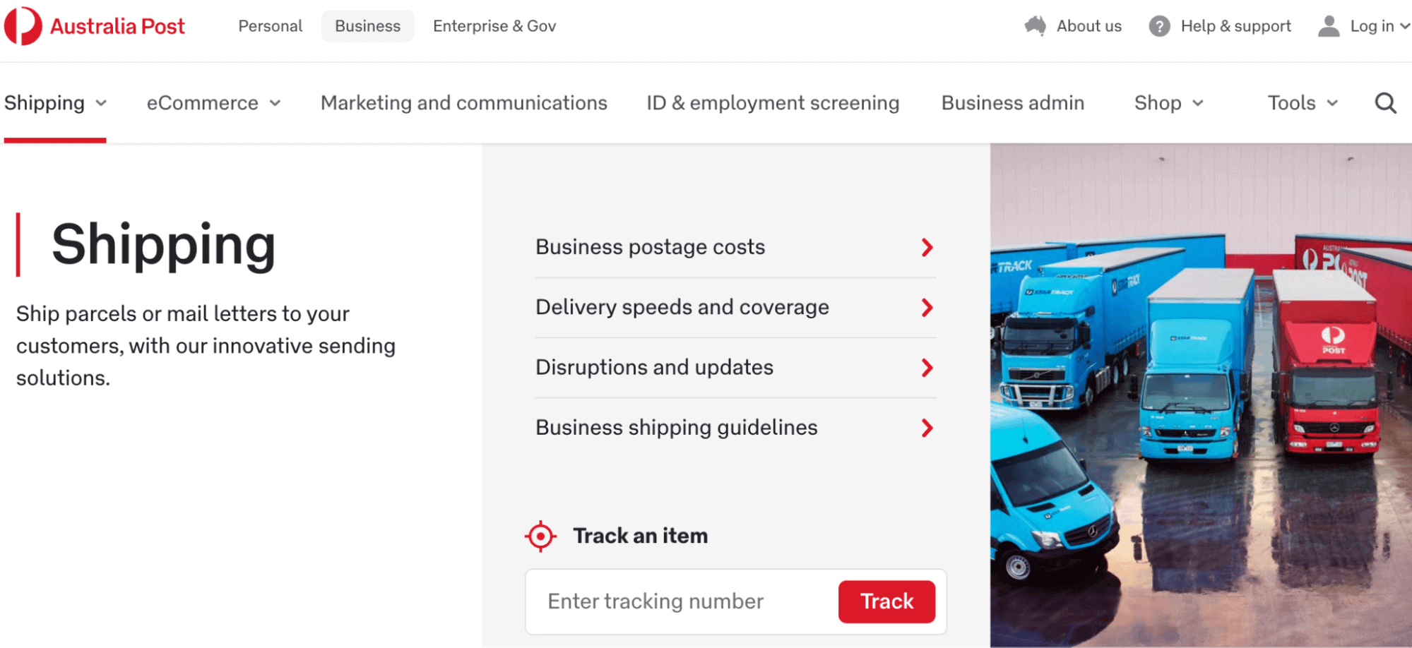 Australia Post Shipping Main Dashboard
