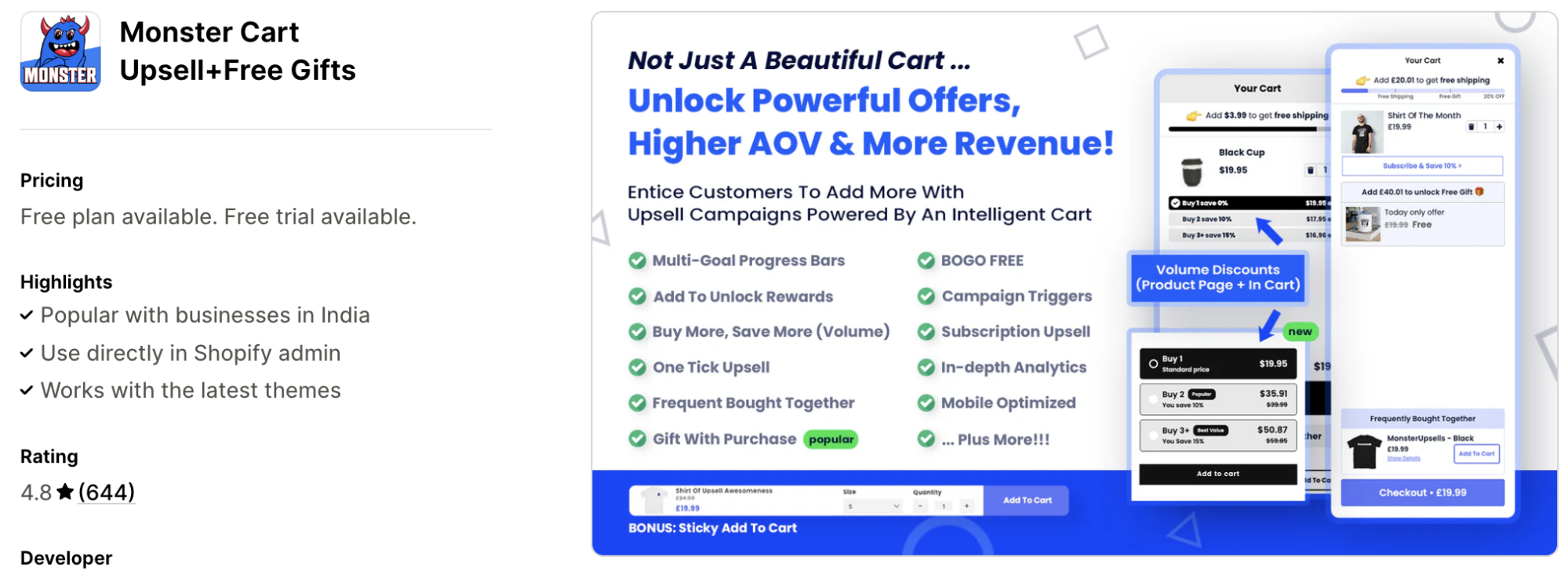 Monster Cart Upsell Free Gifts