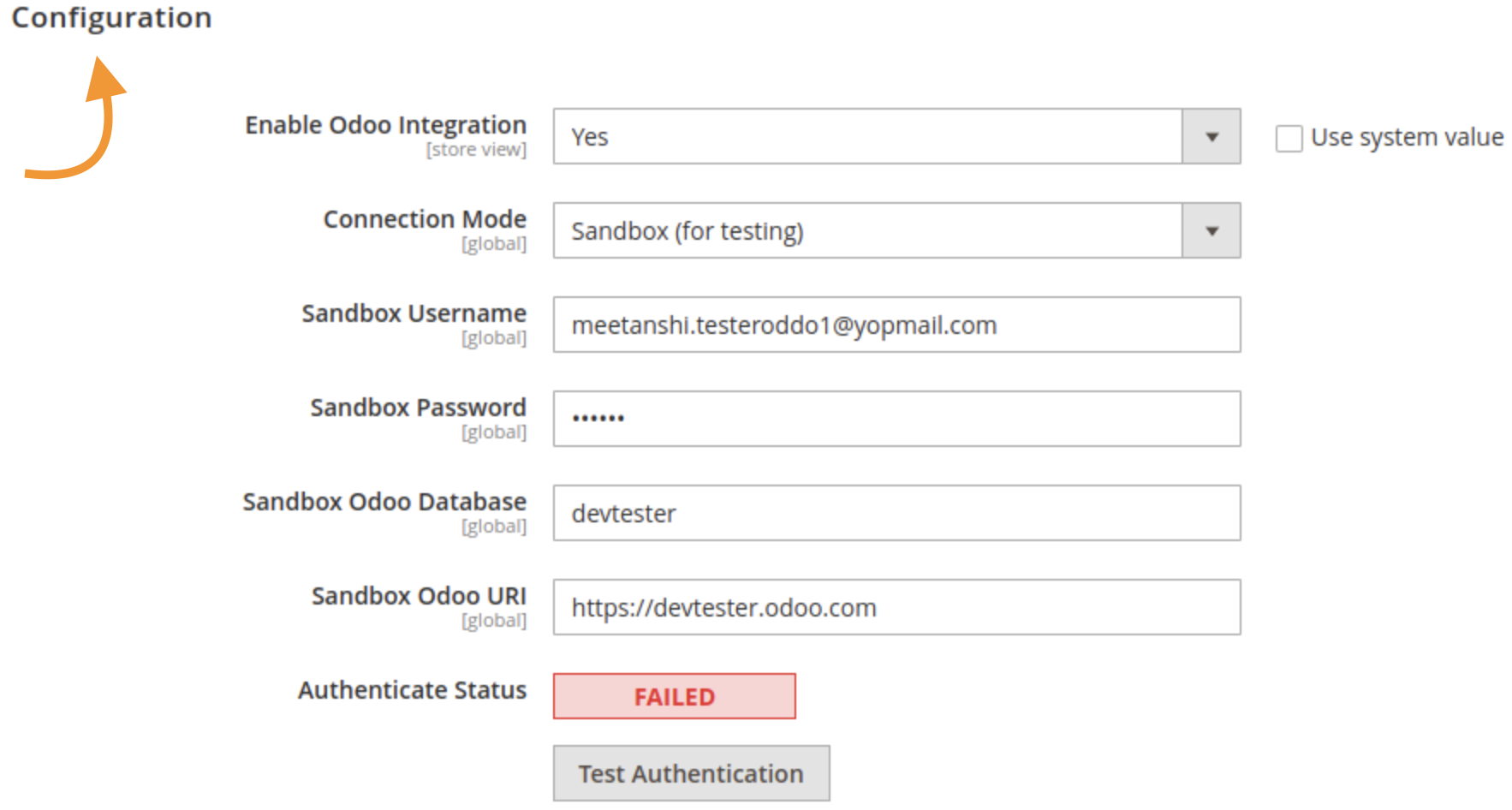 Configuration Settings of Magento 2 Odoo Connector