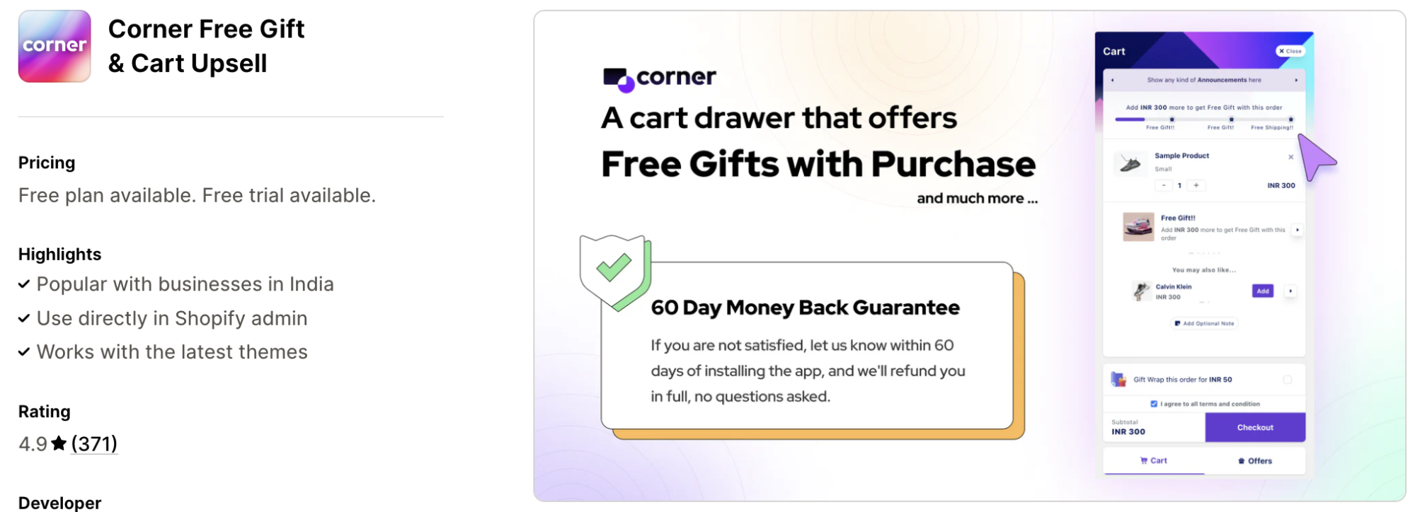 Corner Free Gift Cart Upsell
