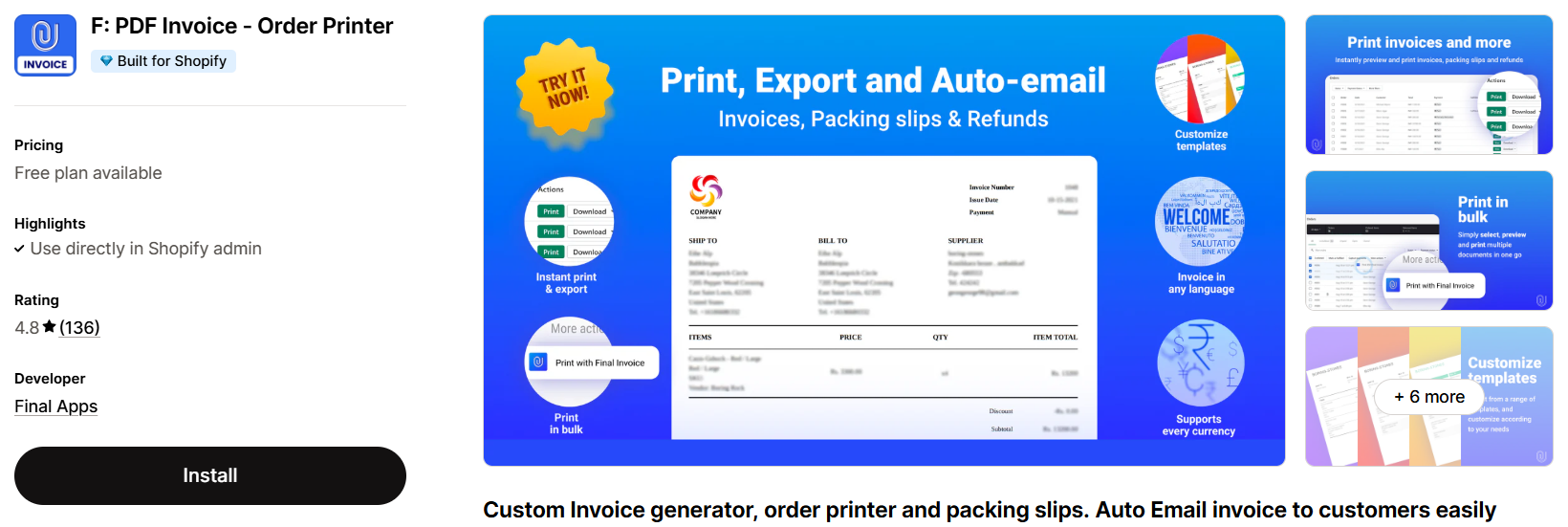 F: PDF Invoice – Order Printer