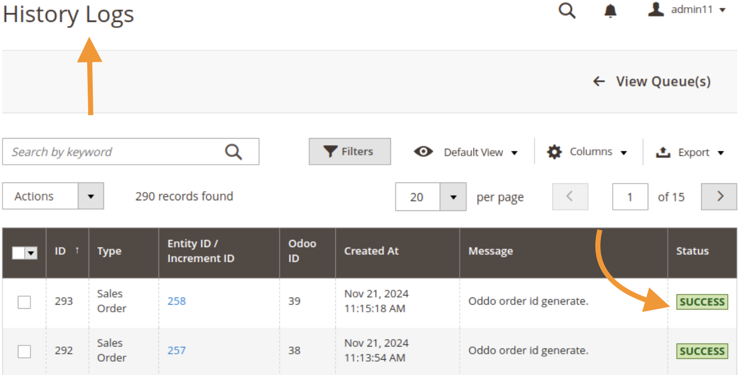 History Logs in Magento 2 Odoo Connector