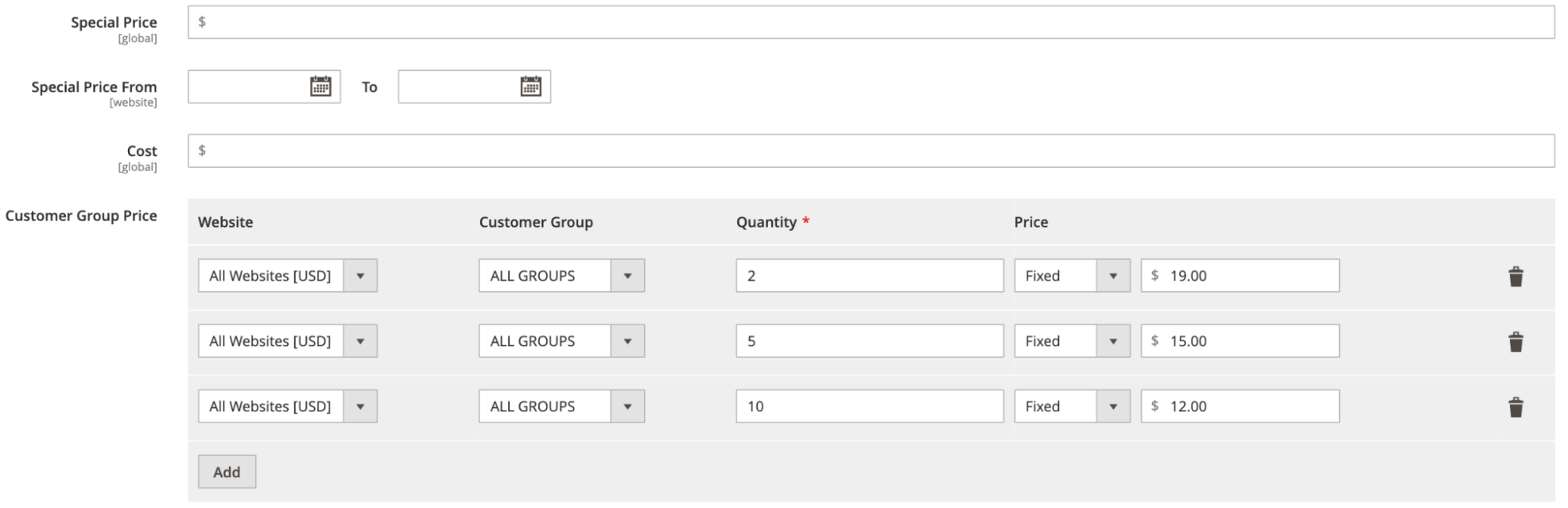 Configure Product Specific Tier Prices