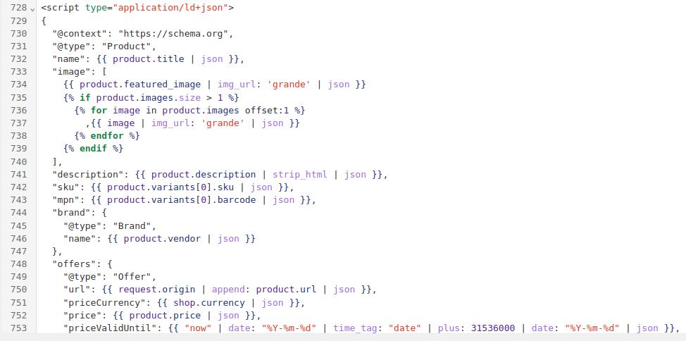 Products Schema Markup Code