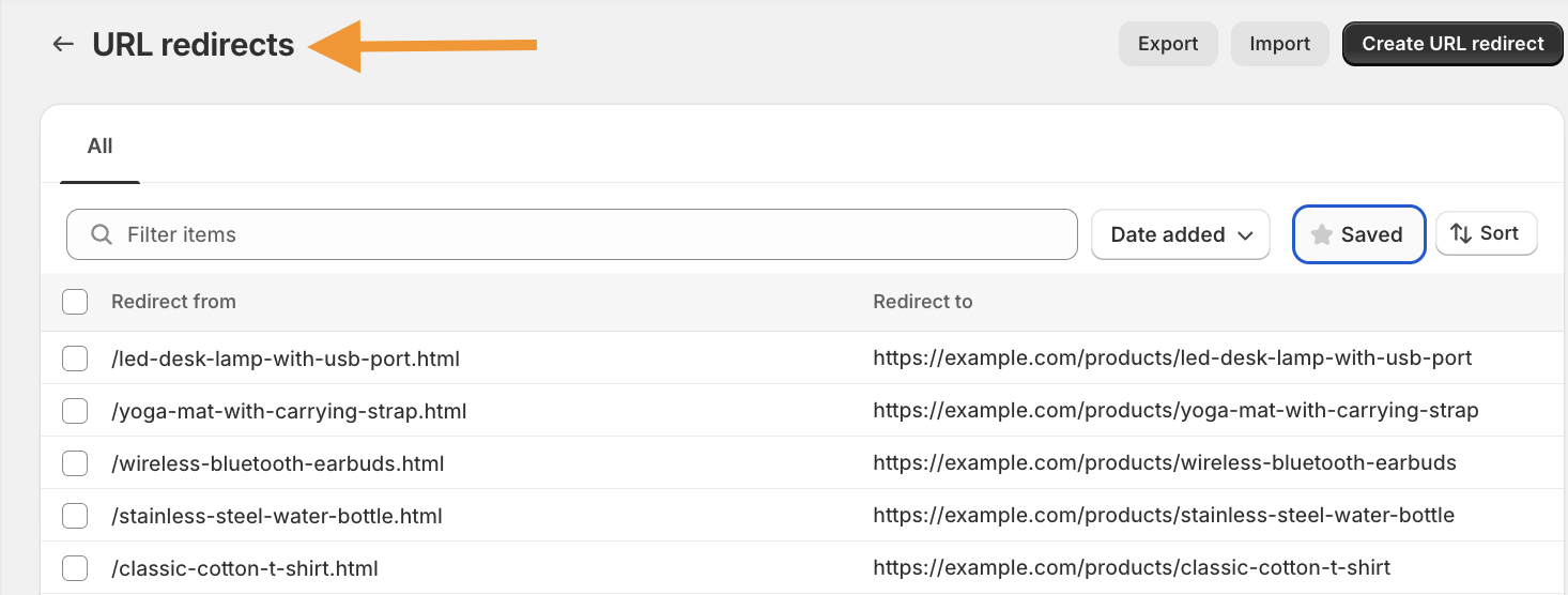 URL Redirects Dashboard