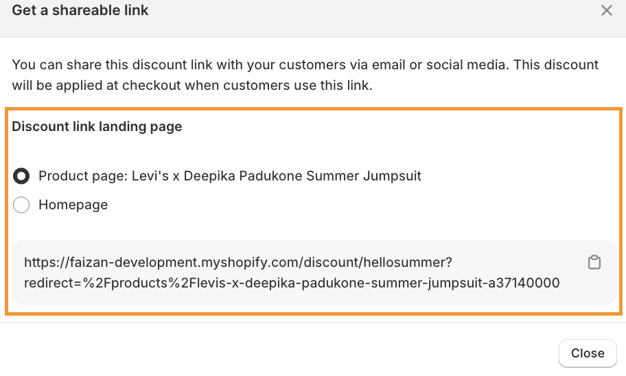 Discount Link Landing Page