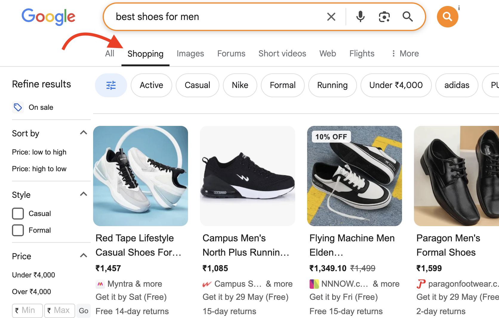 Google Shopping Feed Tab in Search Engine
