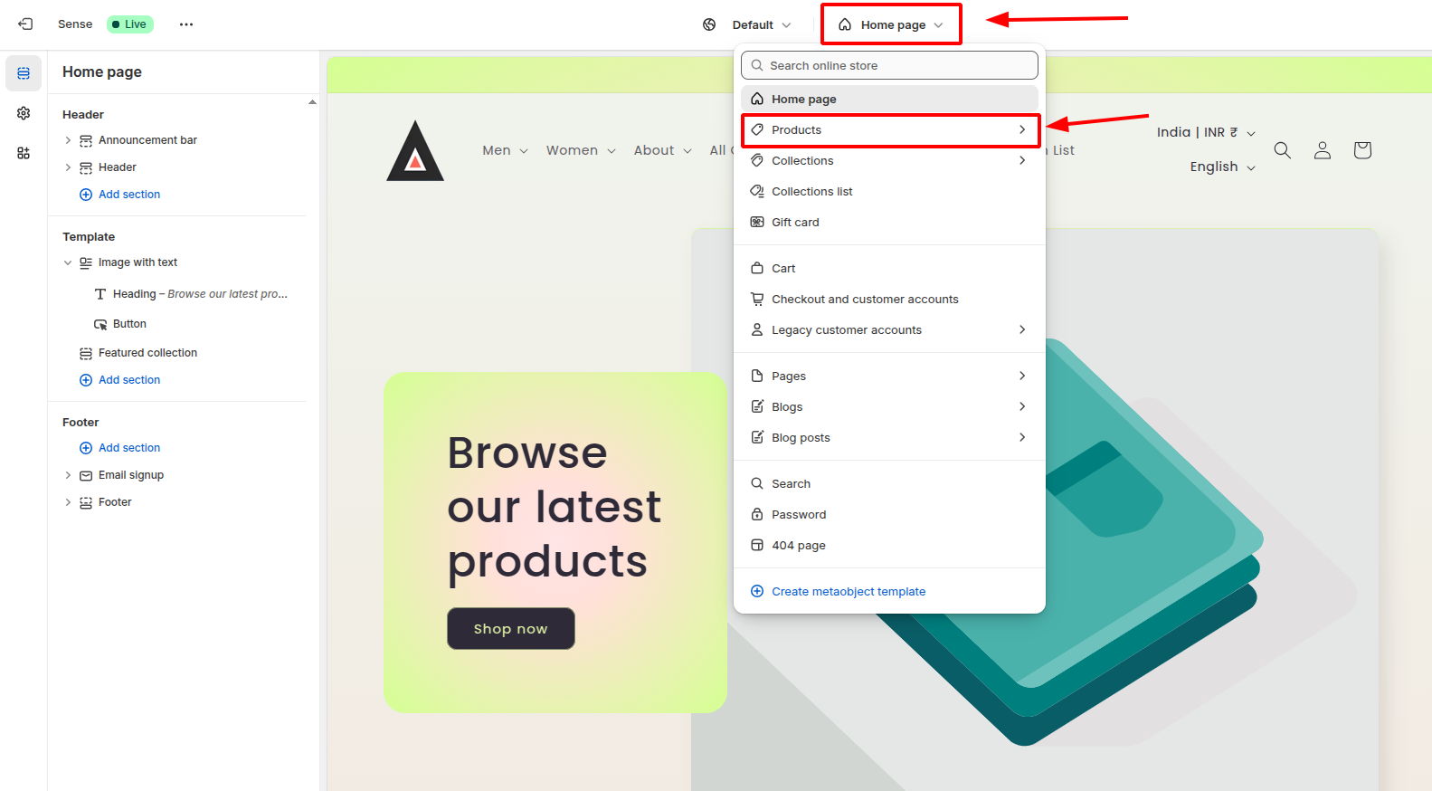 Open the Product Page View