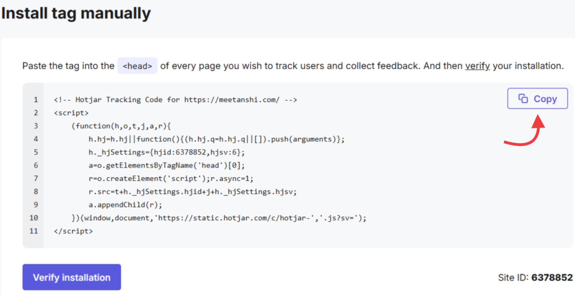 Get the Hotjar Tracking Code