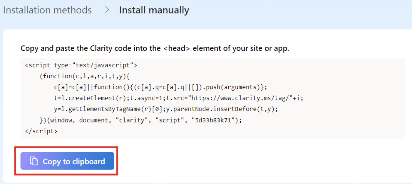 Copy the Code from MS Clarity