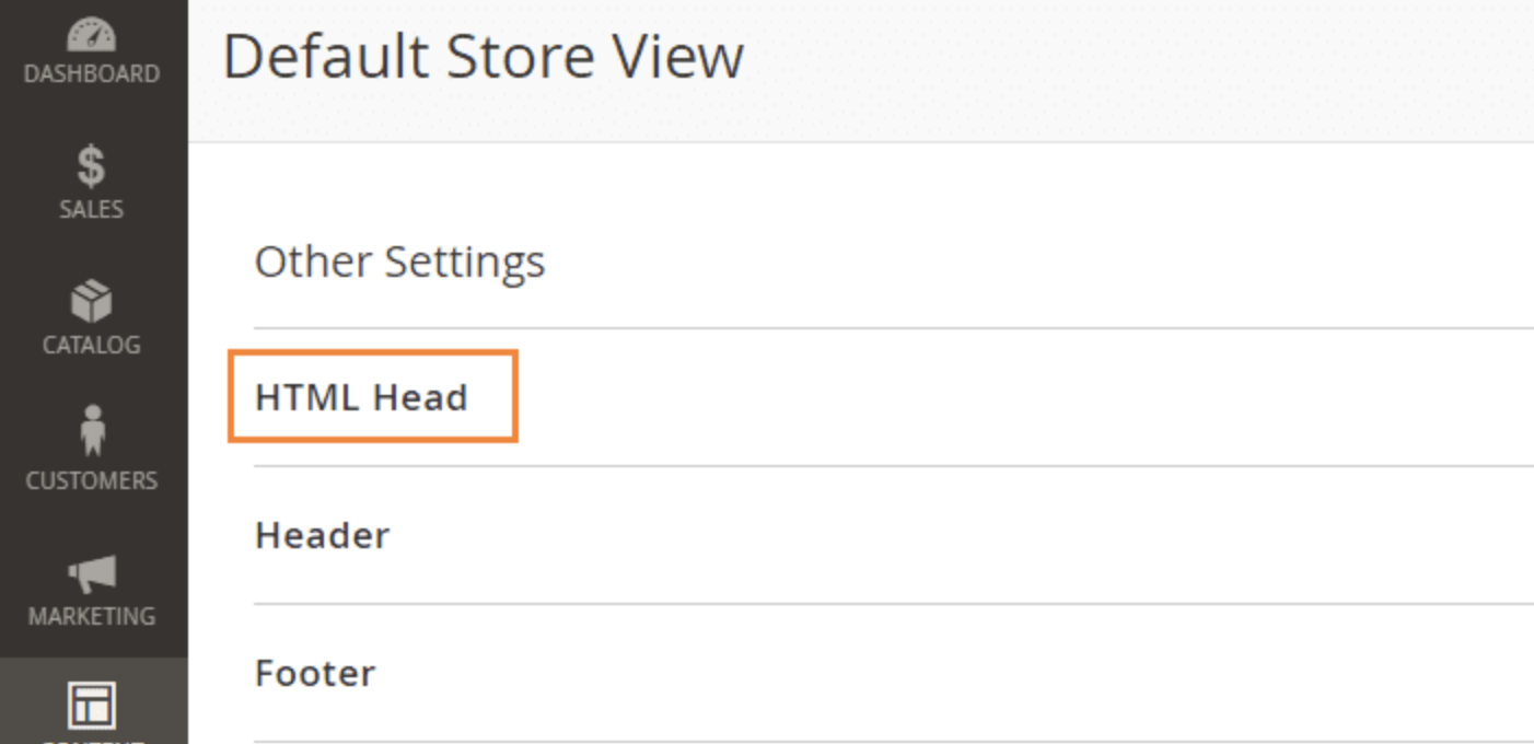 Go to Magento Admin and Head to HTML Head