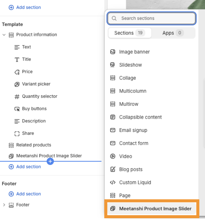 Click Add Section Select Meetanshi Product Image Slider
