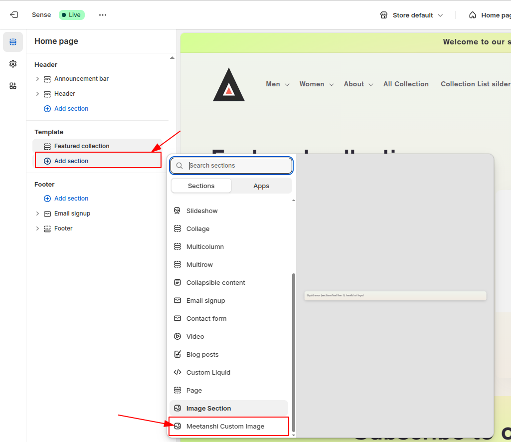 Customize Add Section Add Meetanshi Custom Image