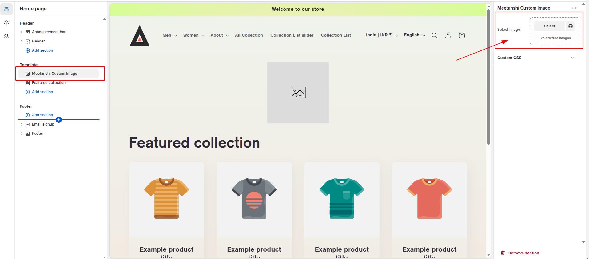 Add Section and Click on Any Image to Select