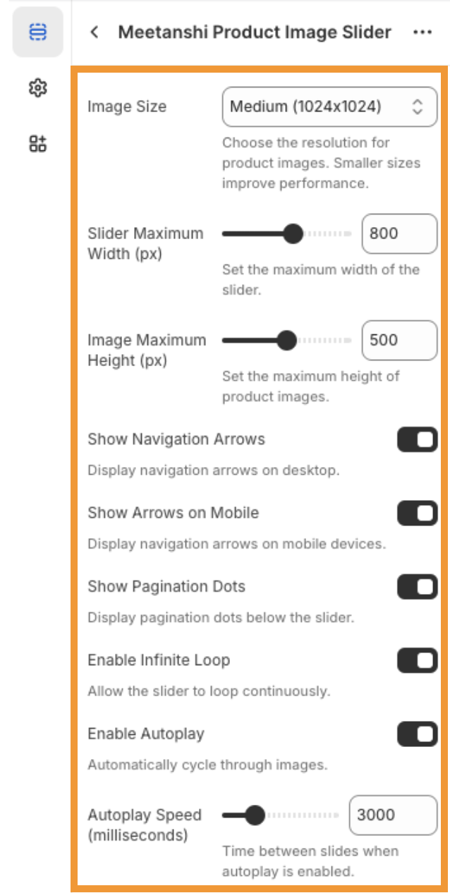 Customize the Slider Settings