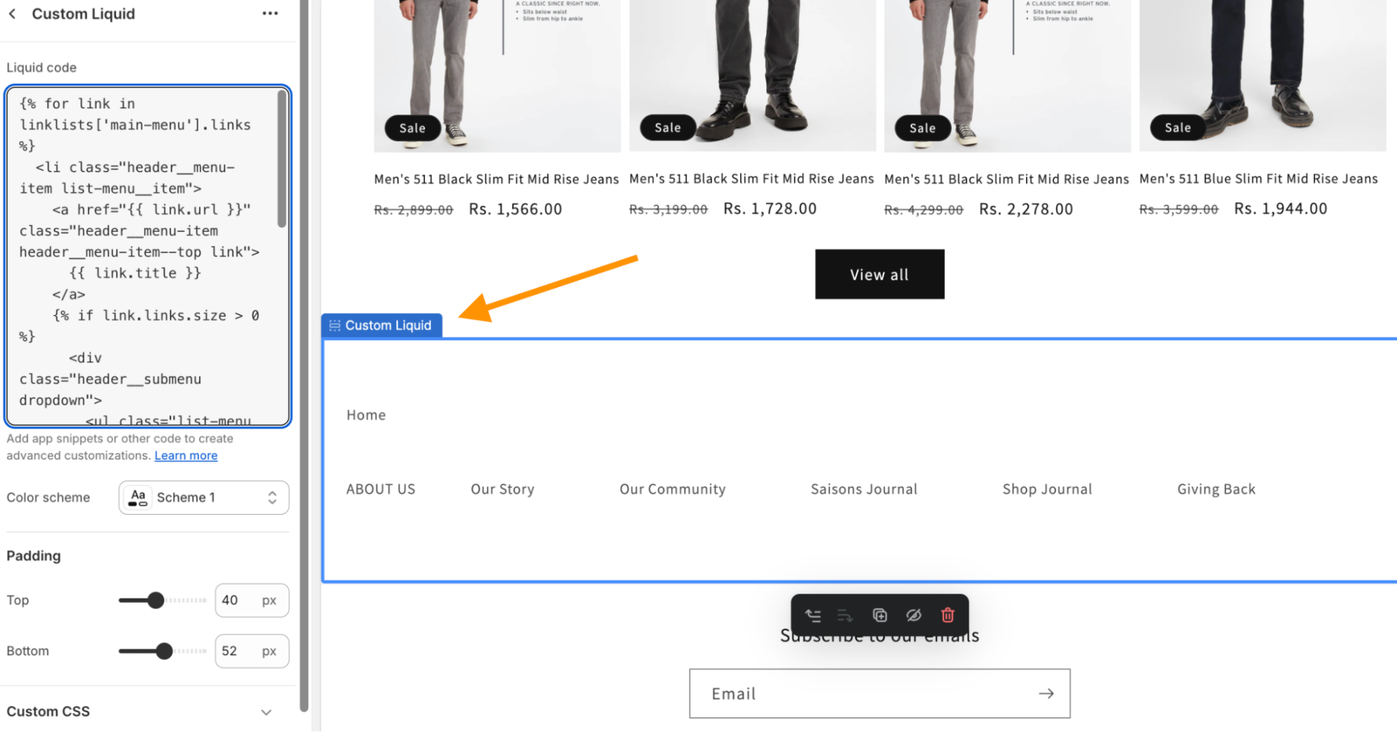 Add a Custom Liquid Section to the Header