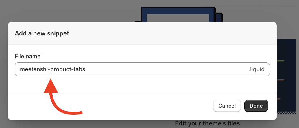 Add and Name New Liquid Snippet Code