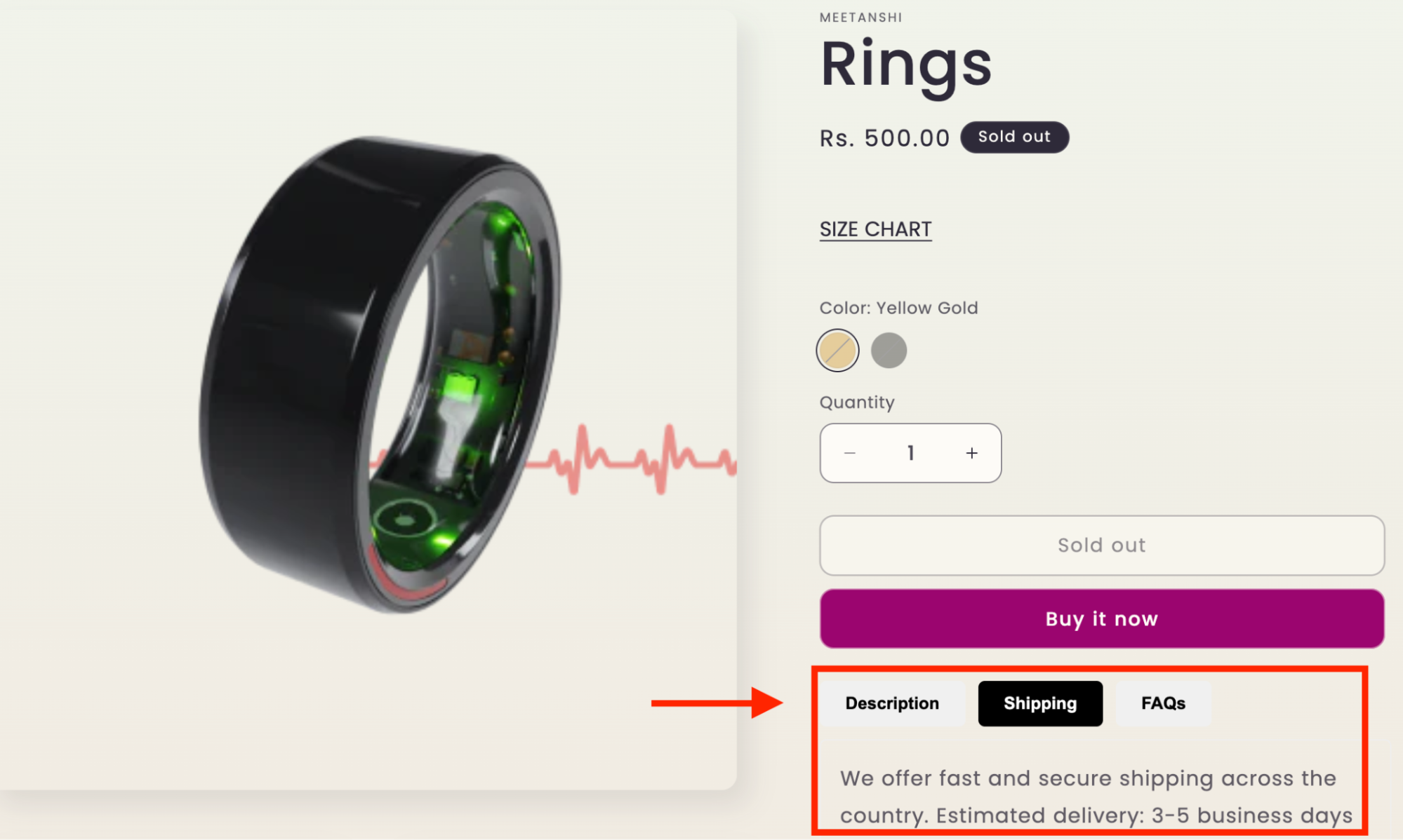 Example of Added Tabs on Product Page
