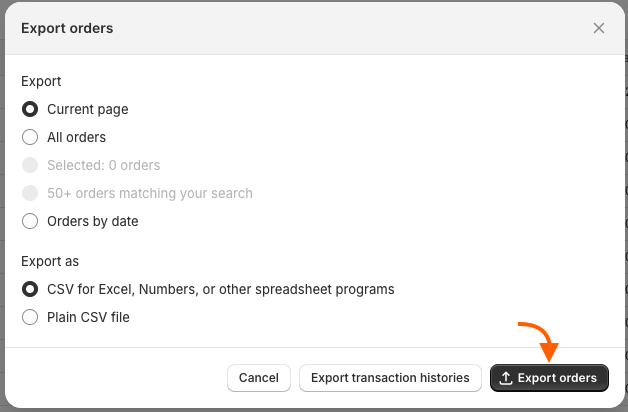 Click Export Products