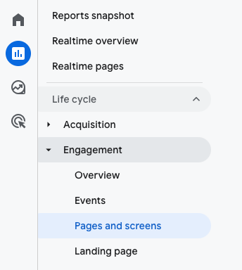 In GA4 Go to reports > engagement pages and screens