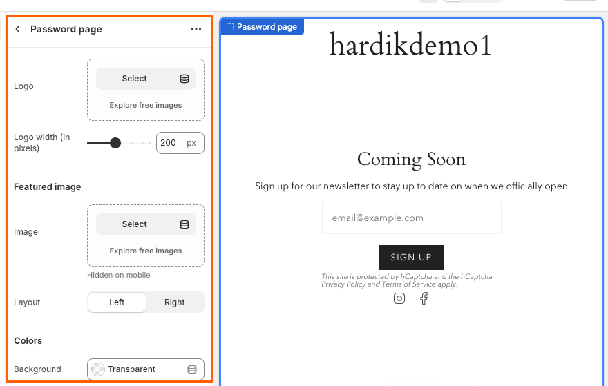 Customize the password page