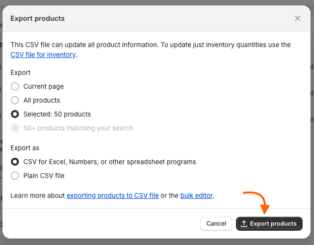 Click Export Orders