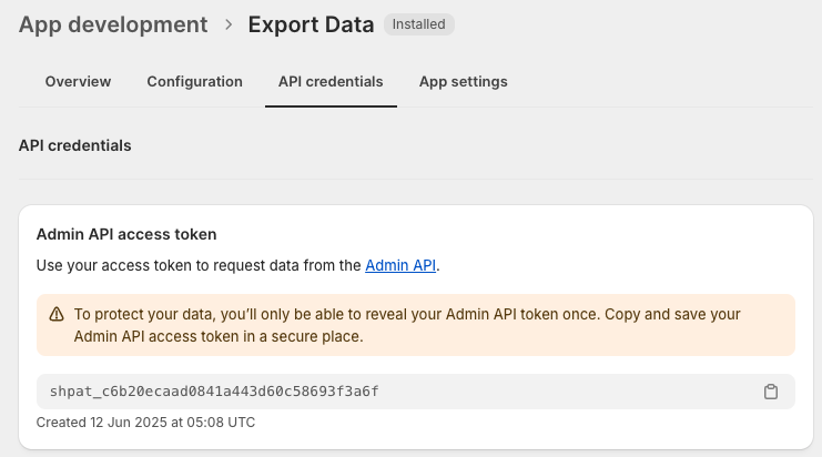 Go to API Credentials Tab and Copy the Access Token