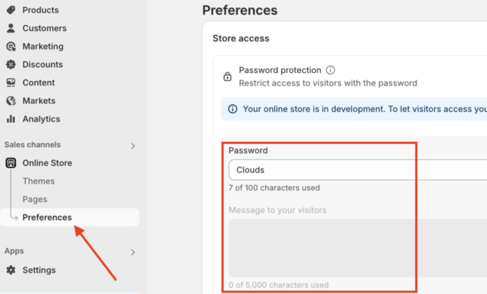 Shopify admin panel