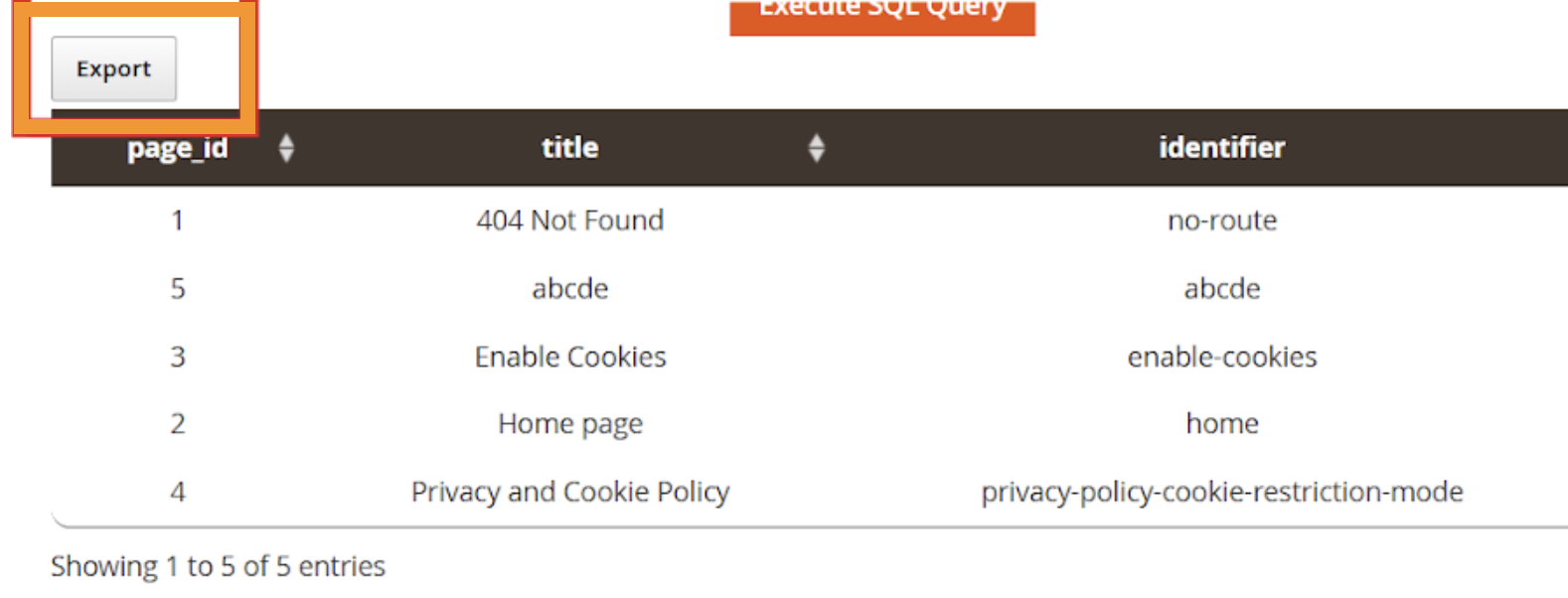 Click Export to Download as CSV