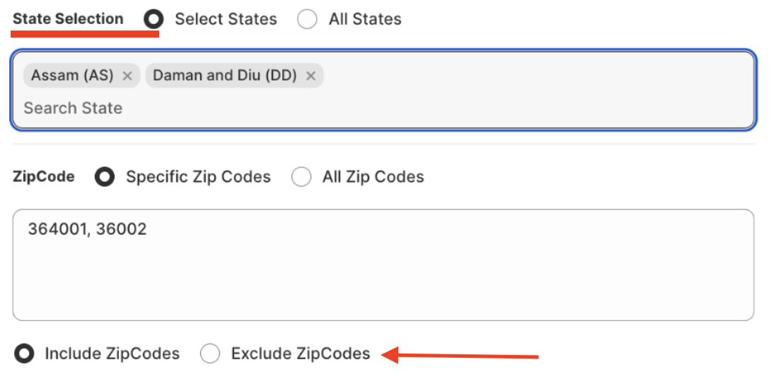 Select the State and Zip Codes