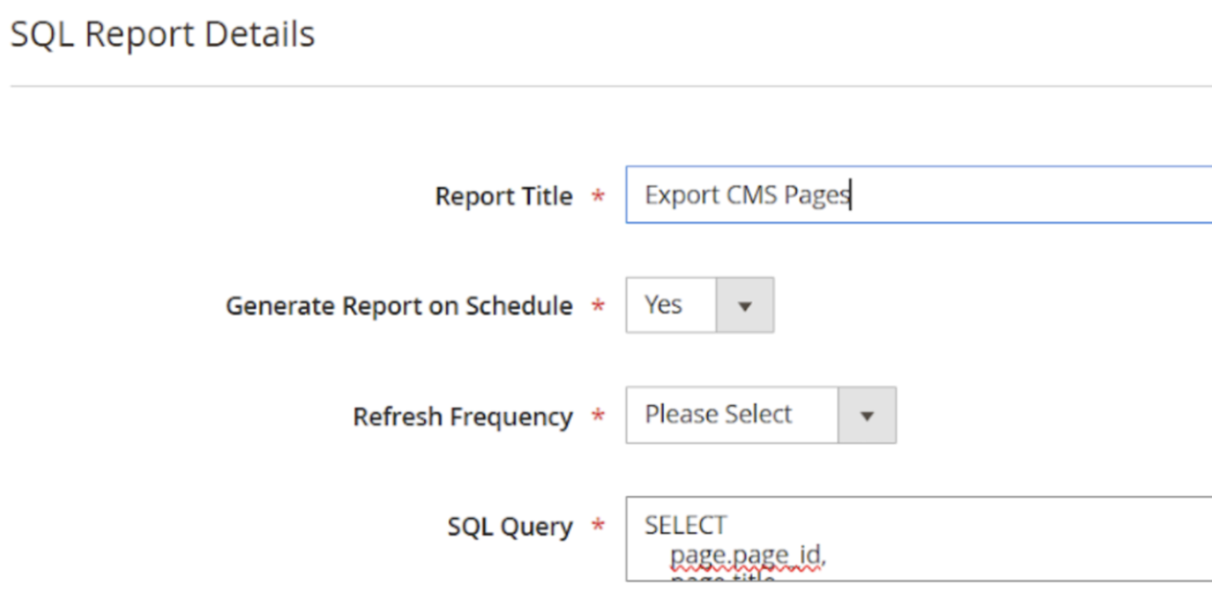 Fill in SQL Report Details