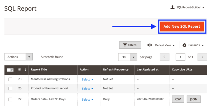 Add a new SQL Report in the extension