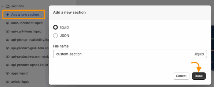 Create new shopify sections