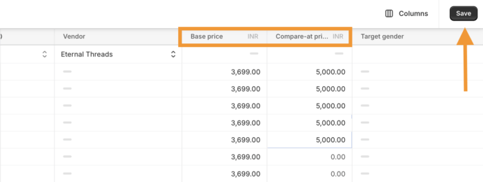 Save pricing changes