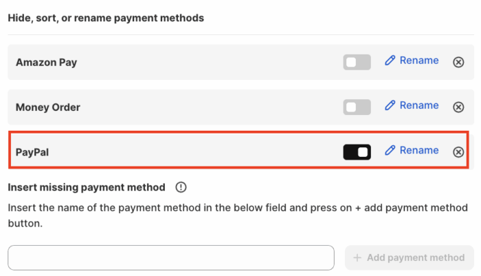 Hide PayPal payment option