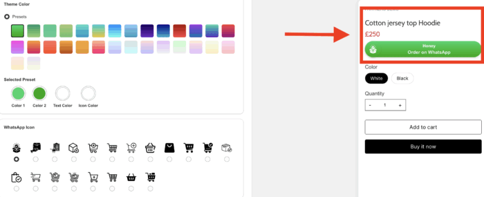 Preview of settings