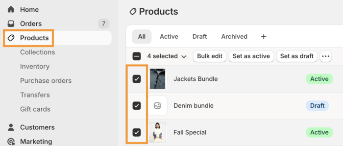 Select the Products to Edit