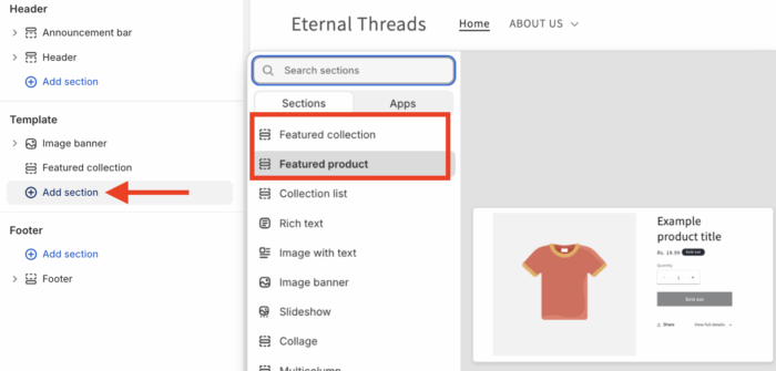 Add Shopify products or collections to homepage