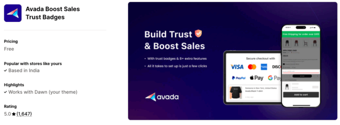 Avada Shopify product label