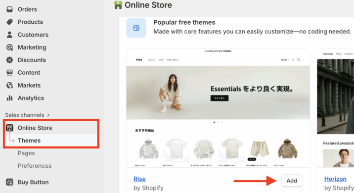 Click Add to install Shopify theme