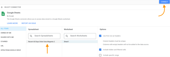Connect Google Sheets to Looker Studio