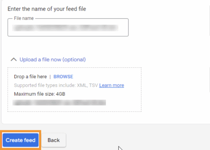 Create a feed in merchant center